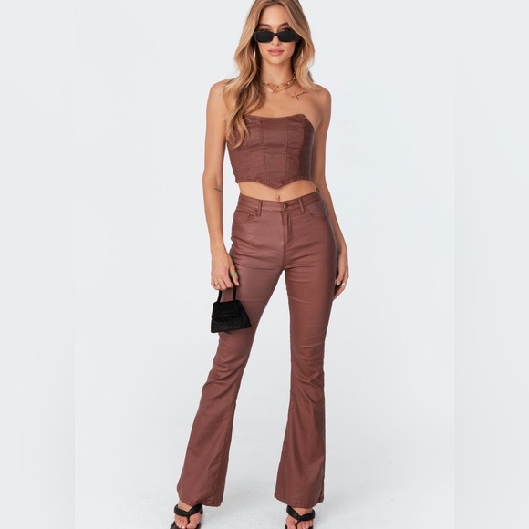 Edikted Faux Leather Chocolate Brown Pants - Picture 3 of 11